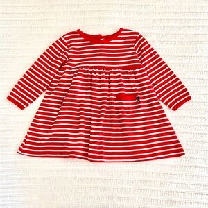 JoJo Maman Bébé long sleeve Red&White stripe dress.size18-24 mo. Good condition